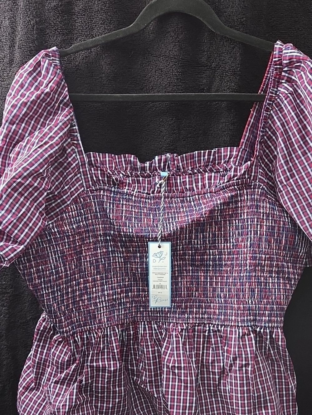 Draper James Navy, Red & White Smocked Gingham Top
